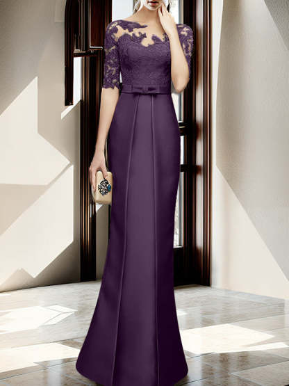 Floor-length Mother of the Bride Dresses with Sheath/Column Illusion Neck