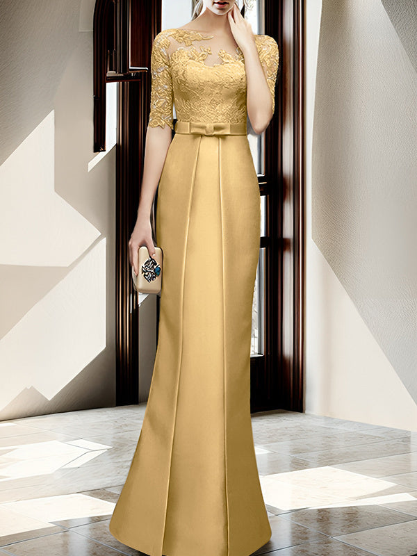 Floor-length Mother of the Bride Dresses with Sheath/Column Illusion Neck