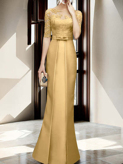 Floor-length Mother of the Bride Dresses with Sheath/Column Illusion Neck
