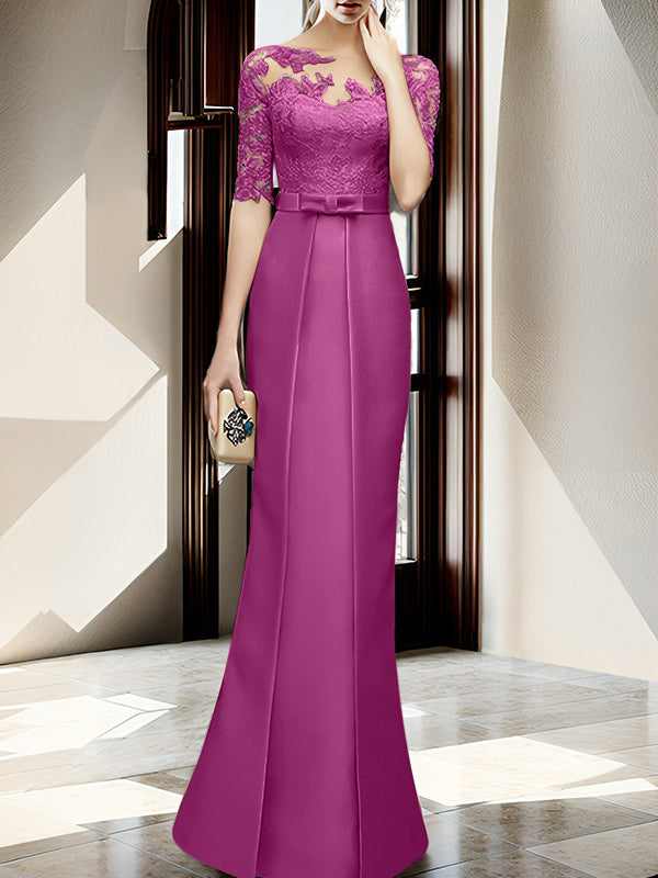 Floor-length Mother of the Bride Dresses with Sheath/Column Illusion Neck
