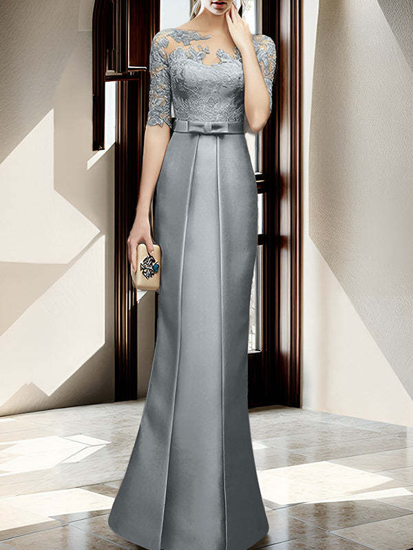 Floor-length Mother of the Bride Dresses with Sheath/Column Illusion Neck