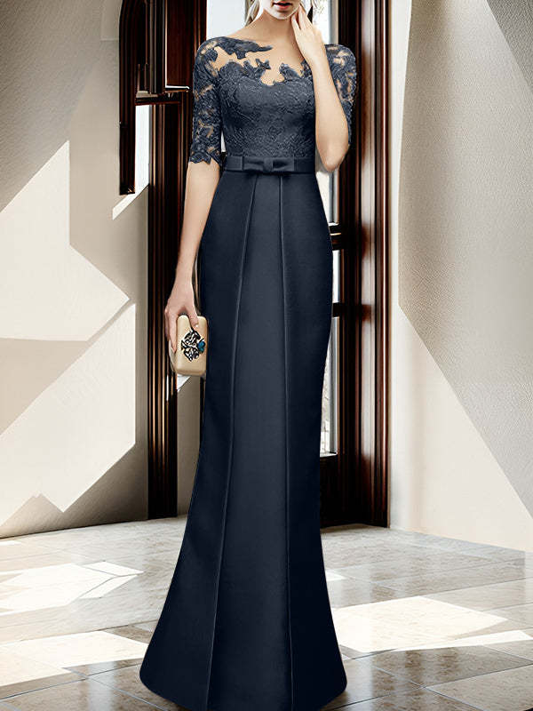 Floor-length Mother of the Bride Dresses with Sheath/Column Illusion Neck
