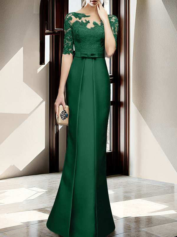 Floor-length Mother of the Bride Dresses with Sheath/Column Illusion Neck