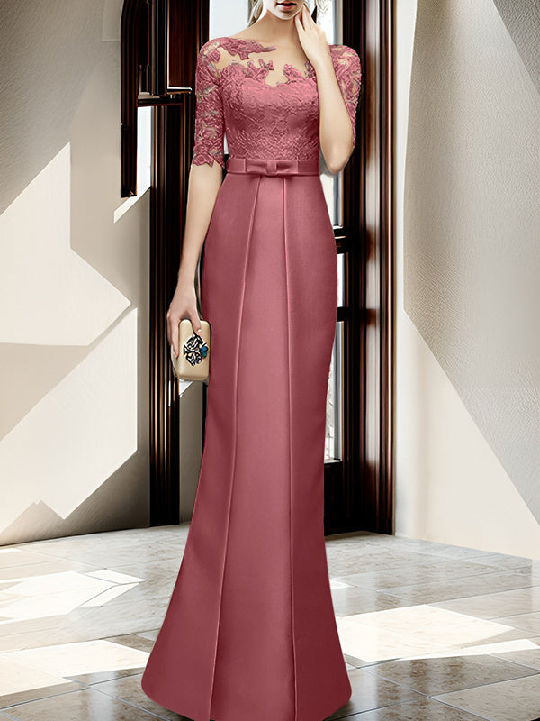 Floor-length Mother of the Bride Dresses with Sheath/Column Illusion Neck