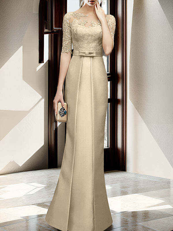 Floor-length Mother of the Bride Dresses with Sheath/Column Illusion Neck