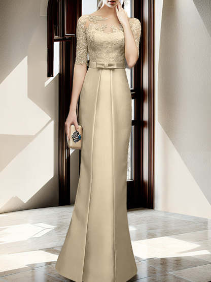 Floor-length Mother of the Bride Dresses with Sheath/Column Illusion Neck