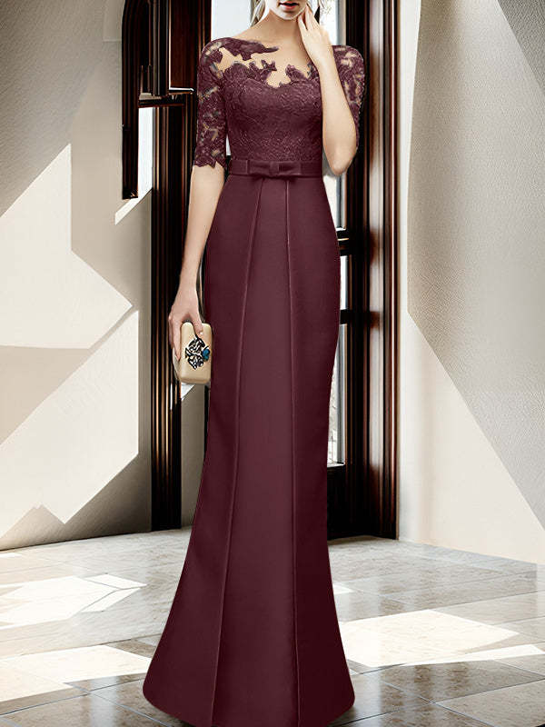 Floor-length Mother of the Bride Dresses with Sheath/Column Illusion Neck