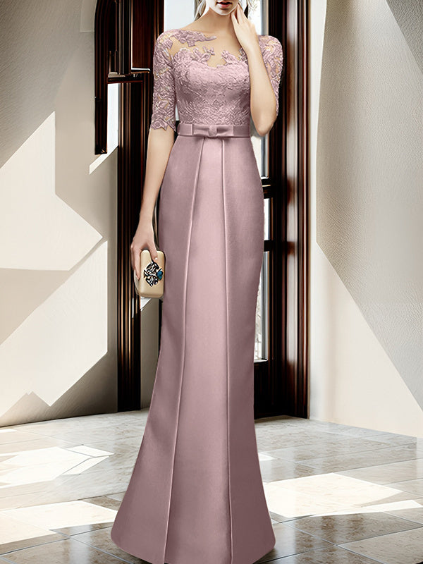 Floor-length Mother of the Bride Dresses with Sheath/Column Illusion Neck