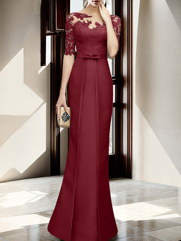 Floor-length Mother of the Bride Dresses with Sheath/Column Illusion Neck