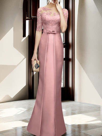 Floor-length Mother of the Bride Dresses with Sheath/Column Illusion Neck