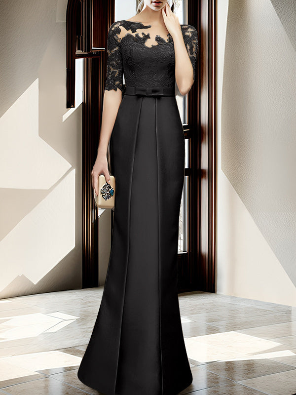 Floor-length Mother of the Bride Dresses with Sheath/Column Illusion Neck