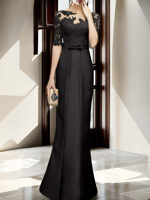 Floor-length Mother of the Bride Dresses with Sheath/Column Illusion Neck