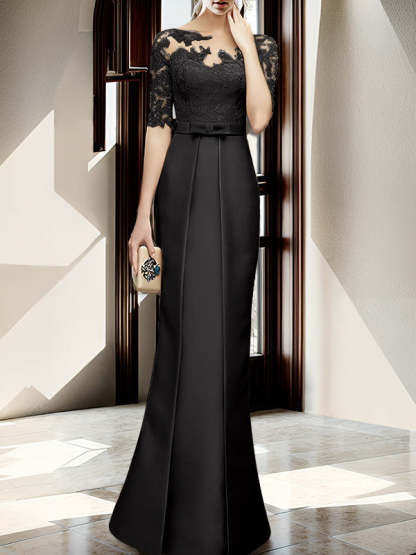 Floor-length Mother of the Bride Dresses with Sheath/Column Illusion Neck