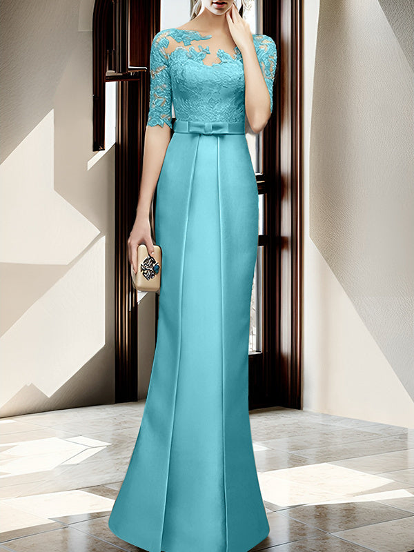 Floor-length Mother of the Bride Dresses with Sheath/Column Illusion Neck