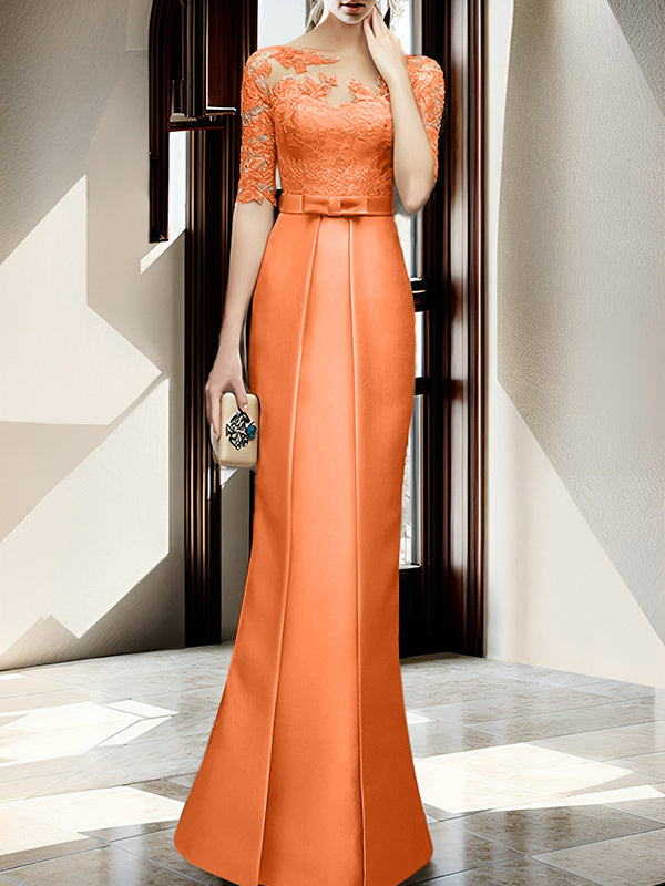 Floor-length Mother of the Bride Dresses with Sheath/Column Illusion Neck