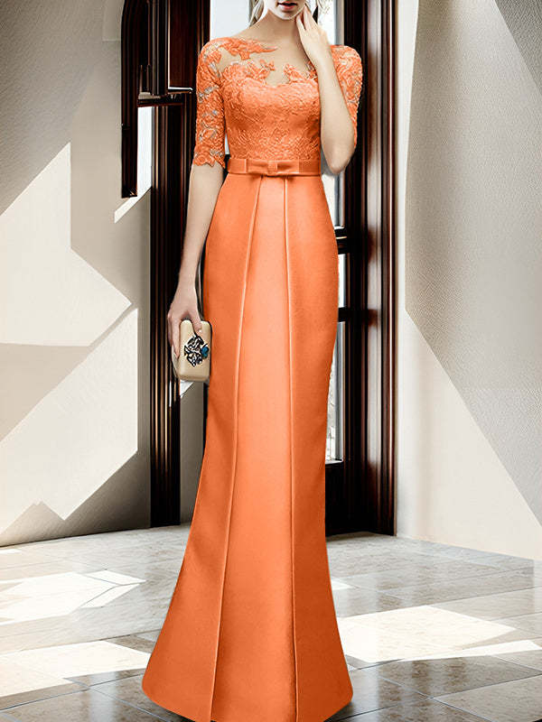 Floor-length Mother of the Bride Dresses with Sheath/Column Illusion Neck