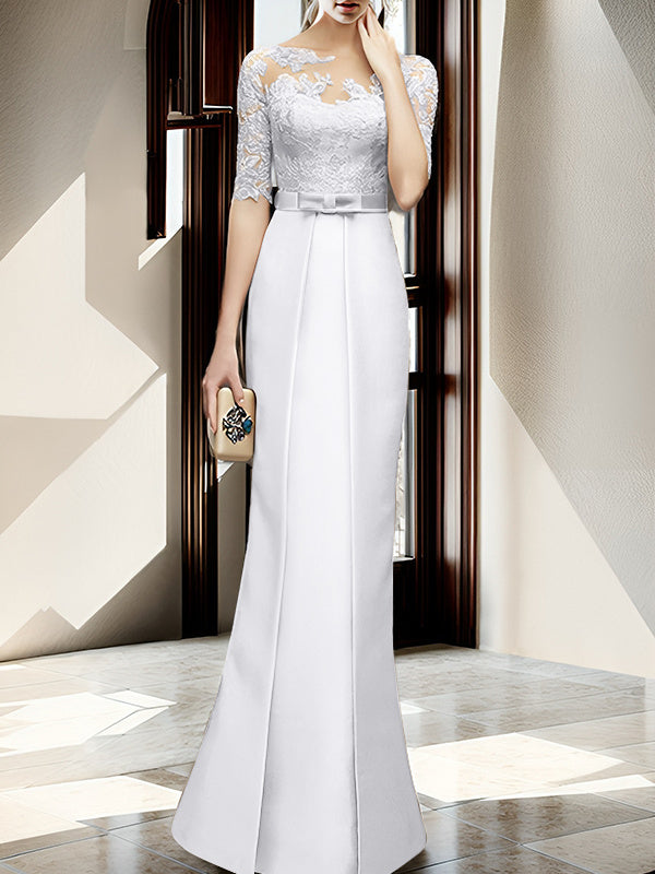 Floor-length Mother of the Bride Dresses with Sheath/Column Illusion Neck