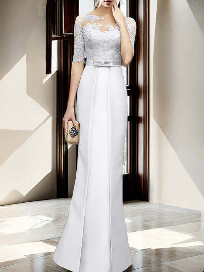 Floor-length Mother of the Bride Dresses with Sheath/Column Illusion Neck
