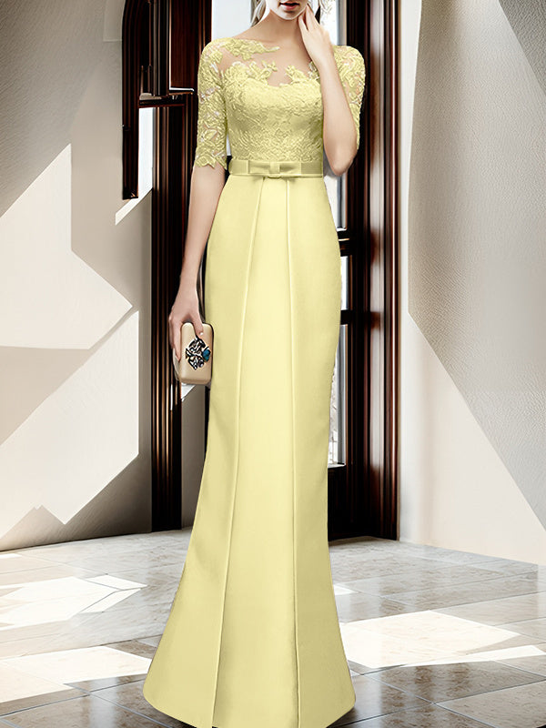 Floor-length Mother of the Bride Dresses with Sheath/Column Illusion Neck