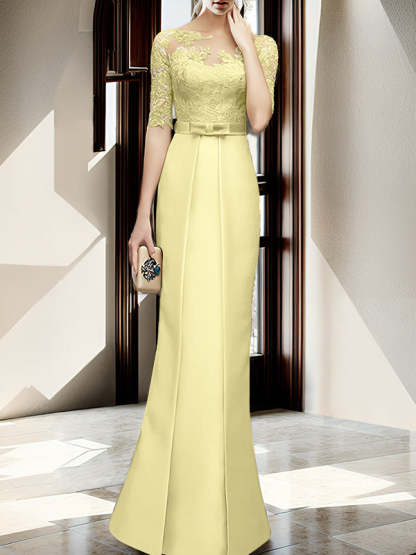 Floor-length Mother of the Bride Dresses with Sheath/Column Illusion Neck