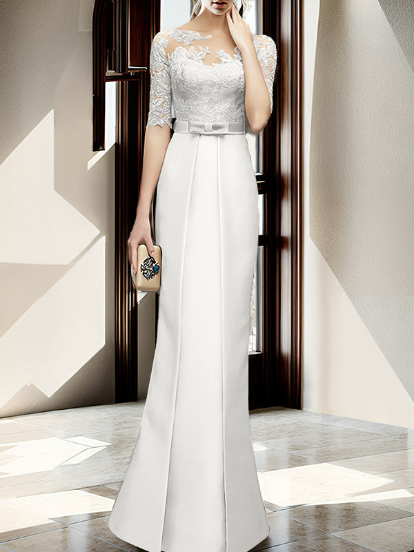 Floor-length Mother of the Bride Dresses with Sheath/Column Illusion Neck