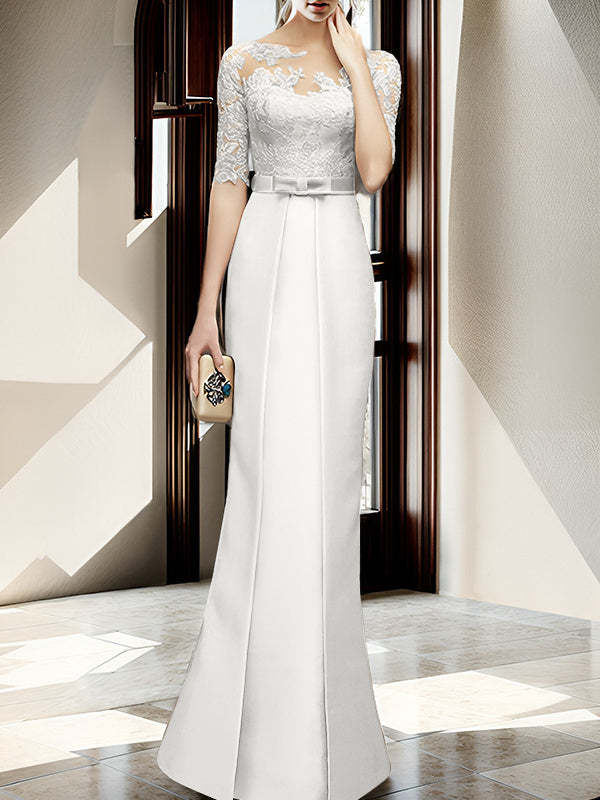 Floor-length Mother of the Bride Dresses with Sheath/Column Illusion Neck