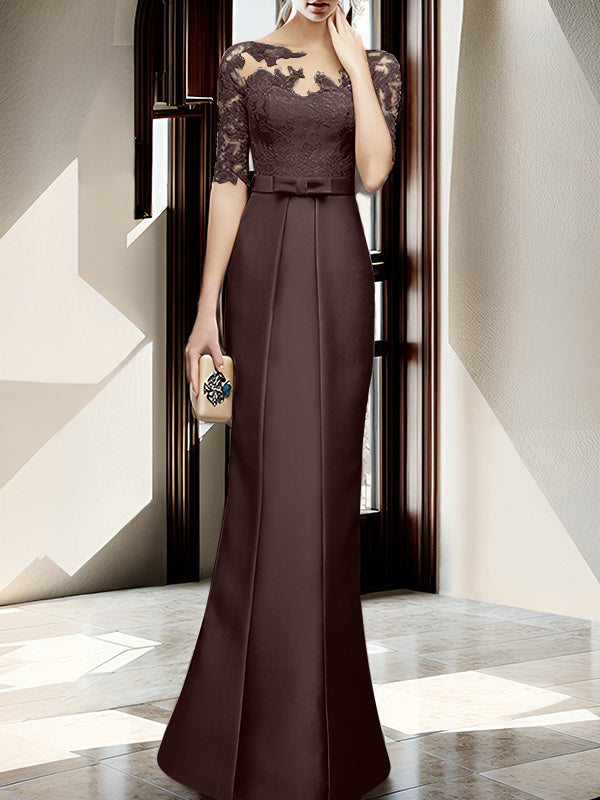Floor-length Mother of the Bride Dresses with Sheath/Column Illusion Neck