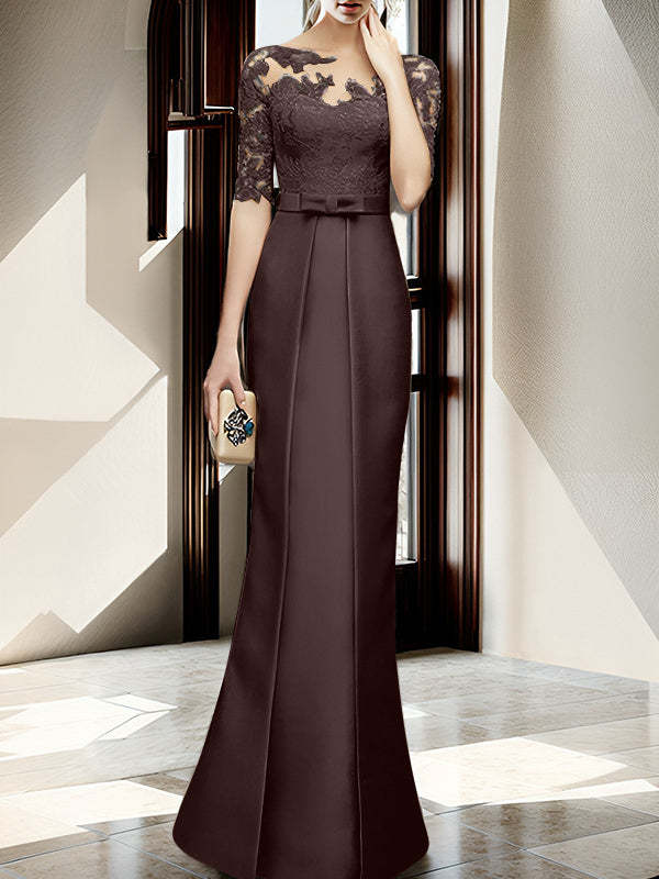 Floor-length Mother of the Bride Dresses with Sheath/Column Illusion Neck