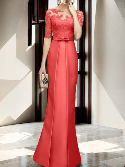 Floor-length Mother of the Bride Dresses with Sheath/Column Illusion Neck