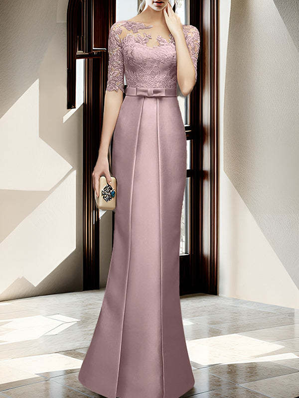 Floor-length Mother of the Bride Dresses with Sheath/Column Illusion Neck