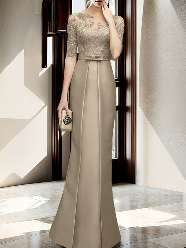 Floor-length Mother of the Bride Dresses with Sheath/Column Illusion Neck