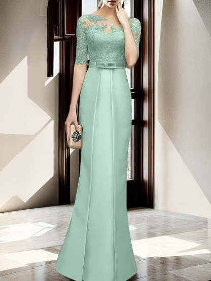 Floor-length Mother of the Bride Dresses with Sheath/Column Illusion Neck