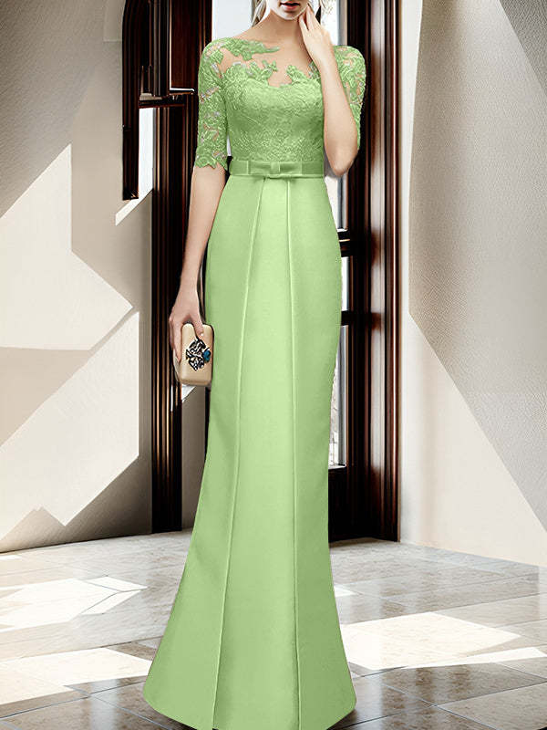 Floor-length Mother of the Bride Dresses with Sheath/Column Illusion Neck