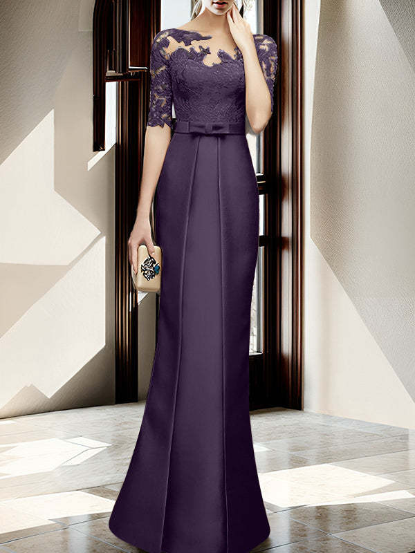 Floor-length Mother of the Bride Dresses with Sheath/Column Illusion Neck