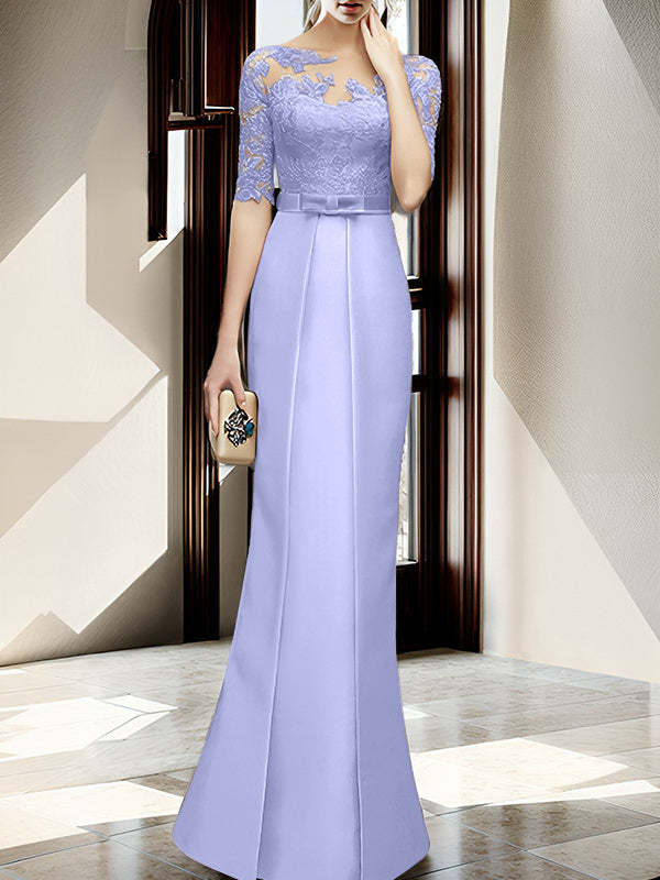 Floor-length Mother of the Bride Dresses with Sheath/Column Illusion Neck