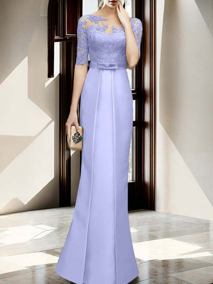 Floor-length Mother of the Bride Dresses with Sheath/Column Illusion Neck