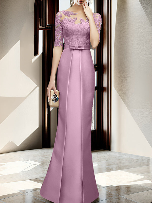Floor-length Mother of the Bride Dresses with Sheath/Column Illusion Neck