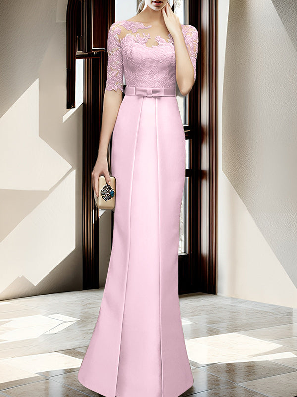 Floor-length Mother of the Bride Dresses with Sheath/Column Illusion Neck