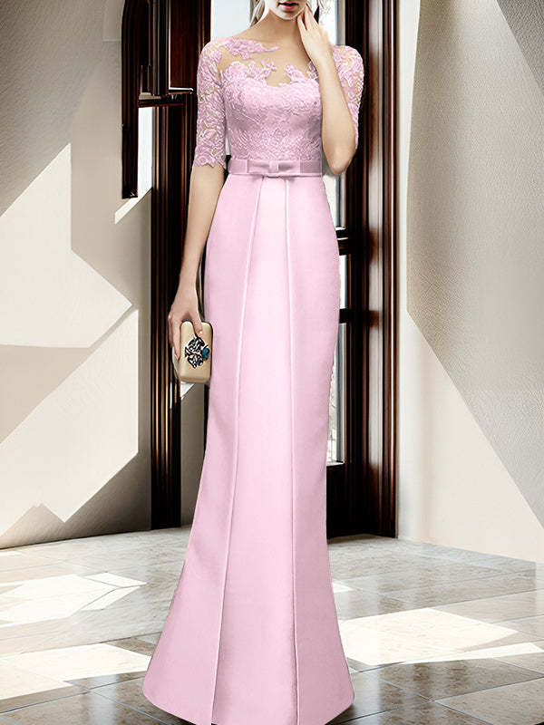 Floor-length Mother of the Bride Dresses with Sheath/Column Illusion Neck