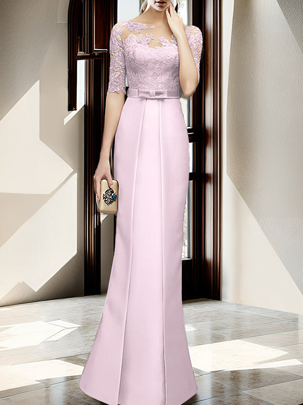 Floor-length Mother of the Bride Dresses with Sheath/Column Illusion Neck