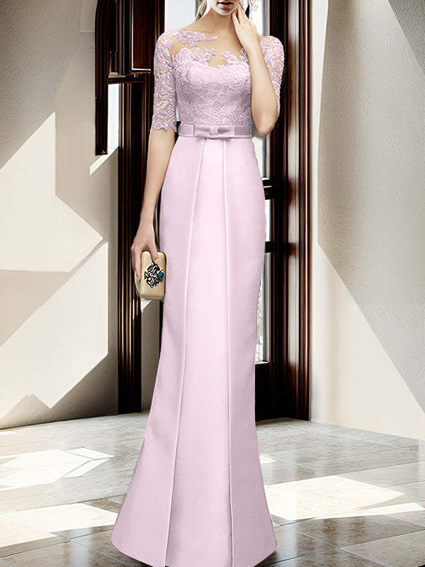 Floor-length Mother of the Bride Dresses with Sheath/Column Illusion Neck