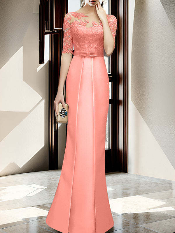 Floor-length Mother of the Bride Dresses with Sheath/Column Illusion Neck