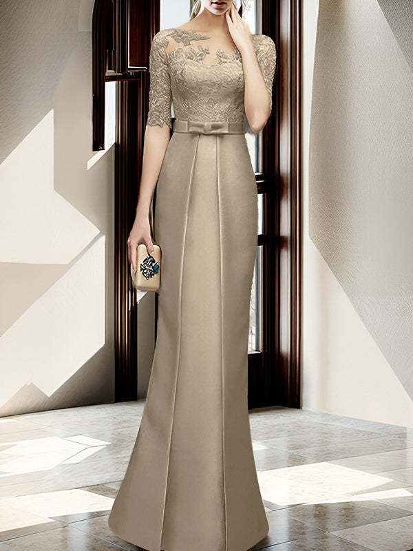Floor-length Mother of the Bride Dresses with Sheath/Column Illusion Neck
