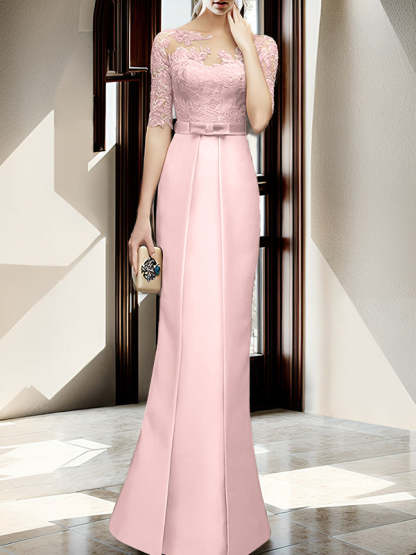 Floor-length Mother of the Bride Dresses with Sheath/Column Illusion Neck