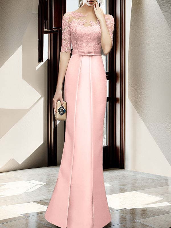 Floor-length Mother of the Bride Dresses with Sheath/Column Illusion Neck