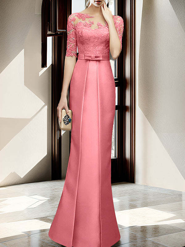 Floor-length Mother of the Bride Dresses with Sheath/Column Illusion Neck