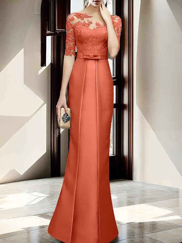 Floor-length Mother of the Bride Dresses with Sheath/Column Illusion Neck