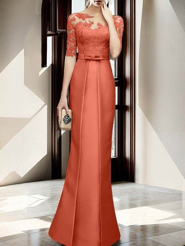 Floor-length Mother of the Bride Dresses with Sheath/Column Illusion Neck