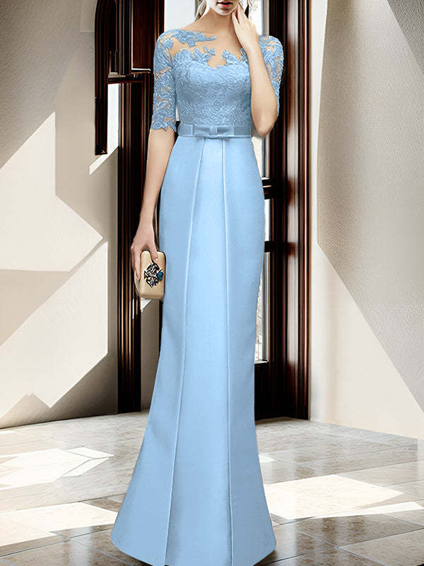 Floor-length Mother of the Bride Dresses with Sheath/Column Illusion Neck