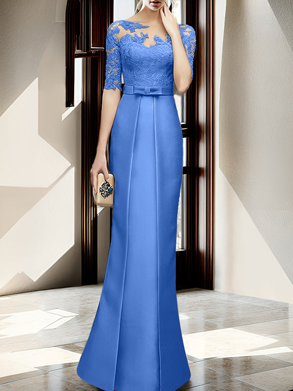 Floor-length Mother of the Bride Dresses with Sheath/Column Illusion Neck